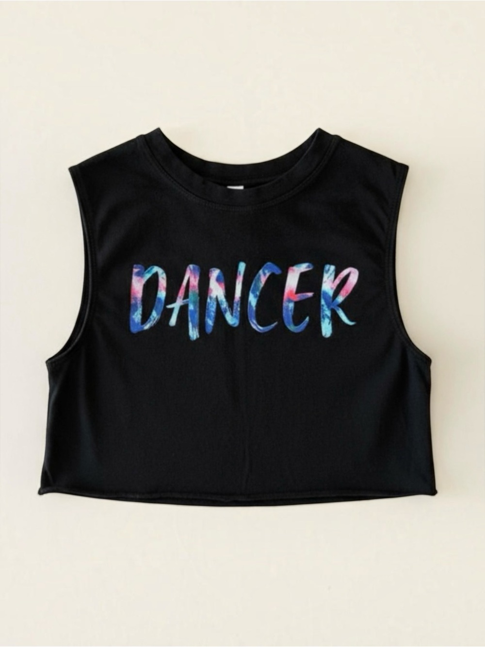 Flo Dancer Graphic Black Crop Tank Top – Girls Size 6 | Dance Activewear